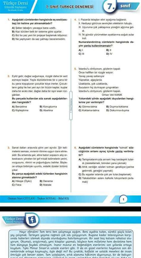 7 sınıf türkçe sözel mantık testi çöz